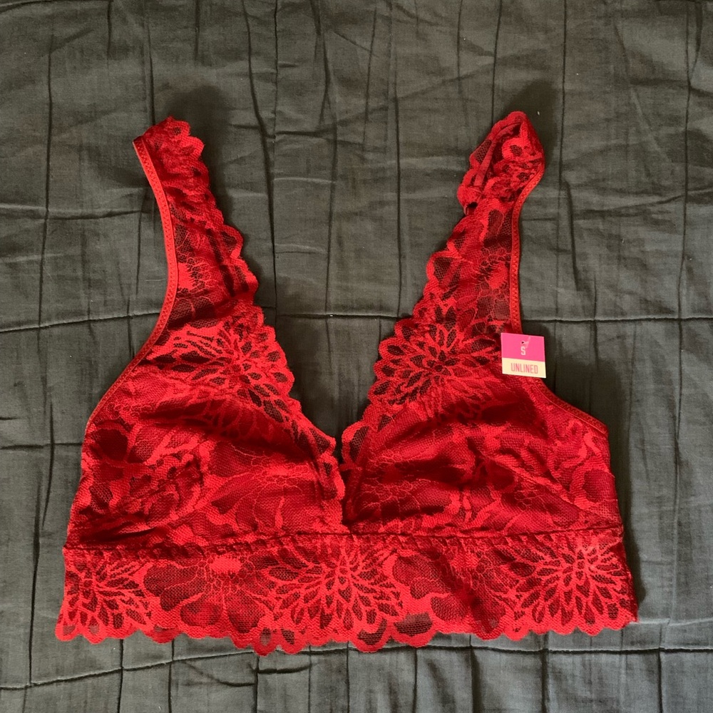 PINK Victoria’s Secret rust red unlined lace bralette size small NWT